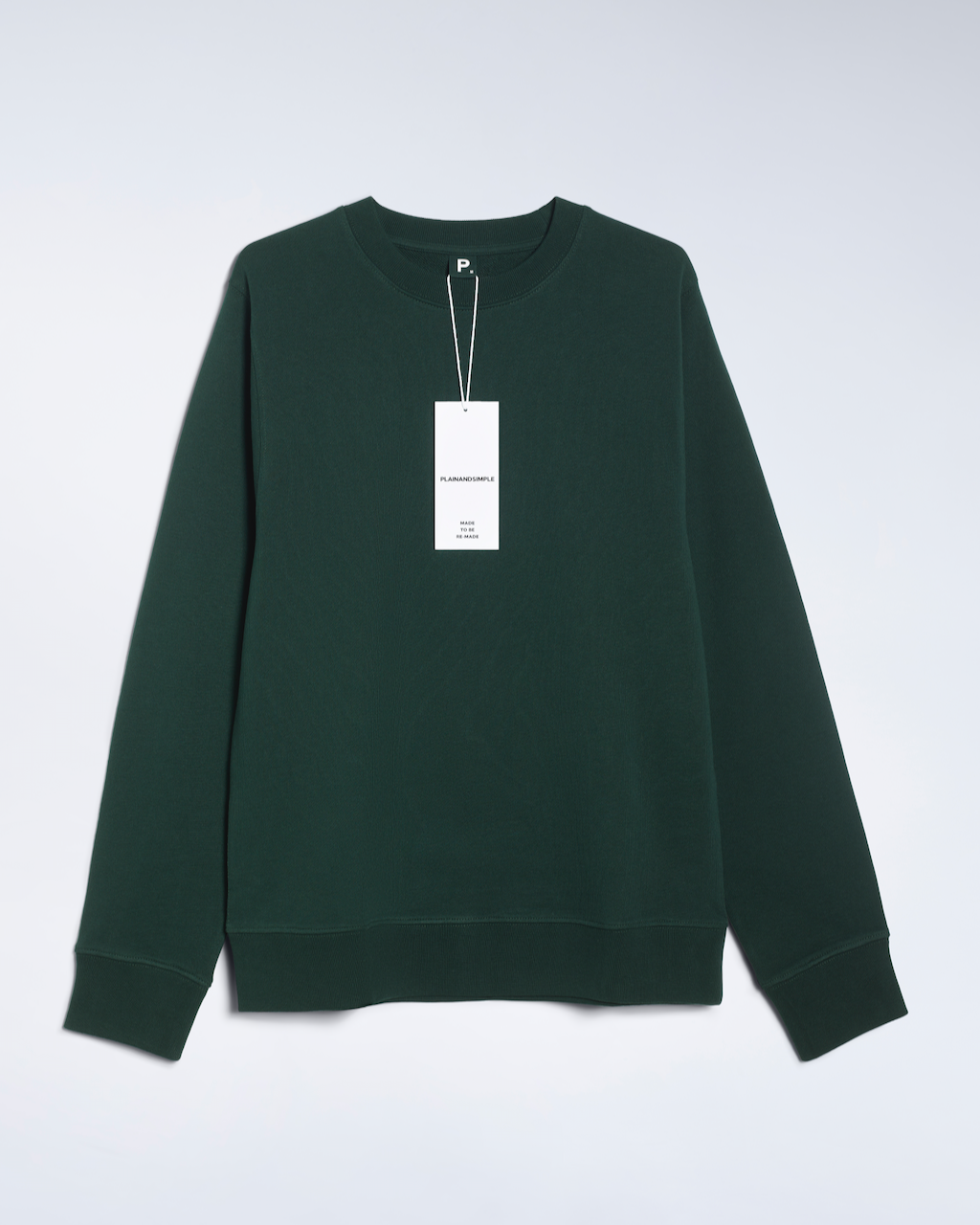 A flatlay of a green, organic cotton sweatshirt.
