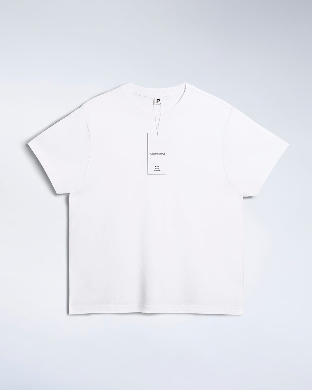 A flatlay of a white, lightweight, organic cotton t shirt.