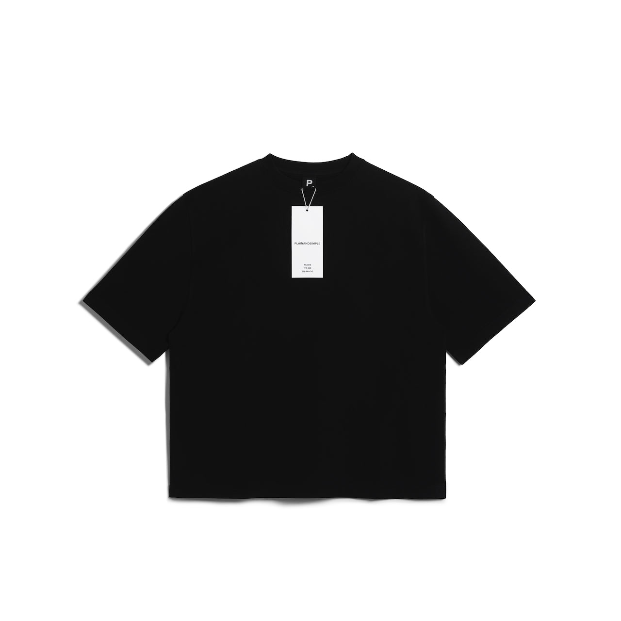 A flatlay of a women's plain black boxy heavyweight organic cotton t shirt.