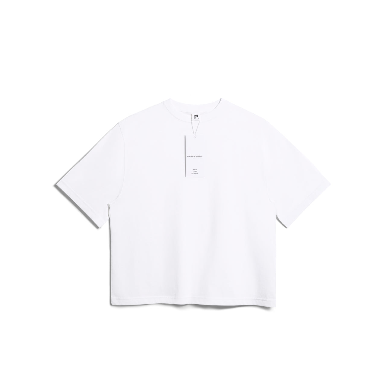 A flatlay of a women's plain white boxy heavyweight organic cotton t shirt.