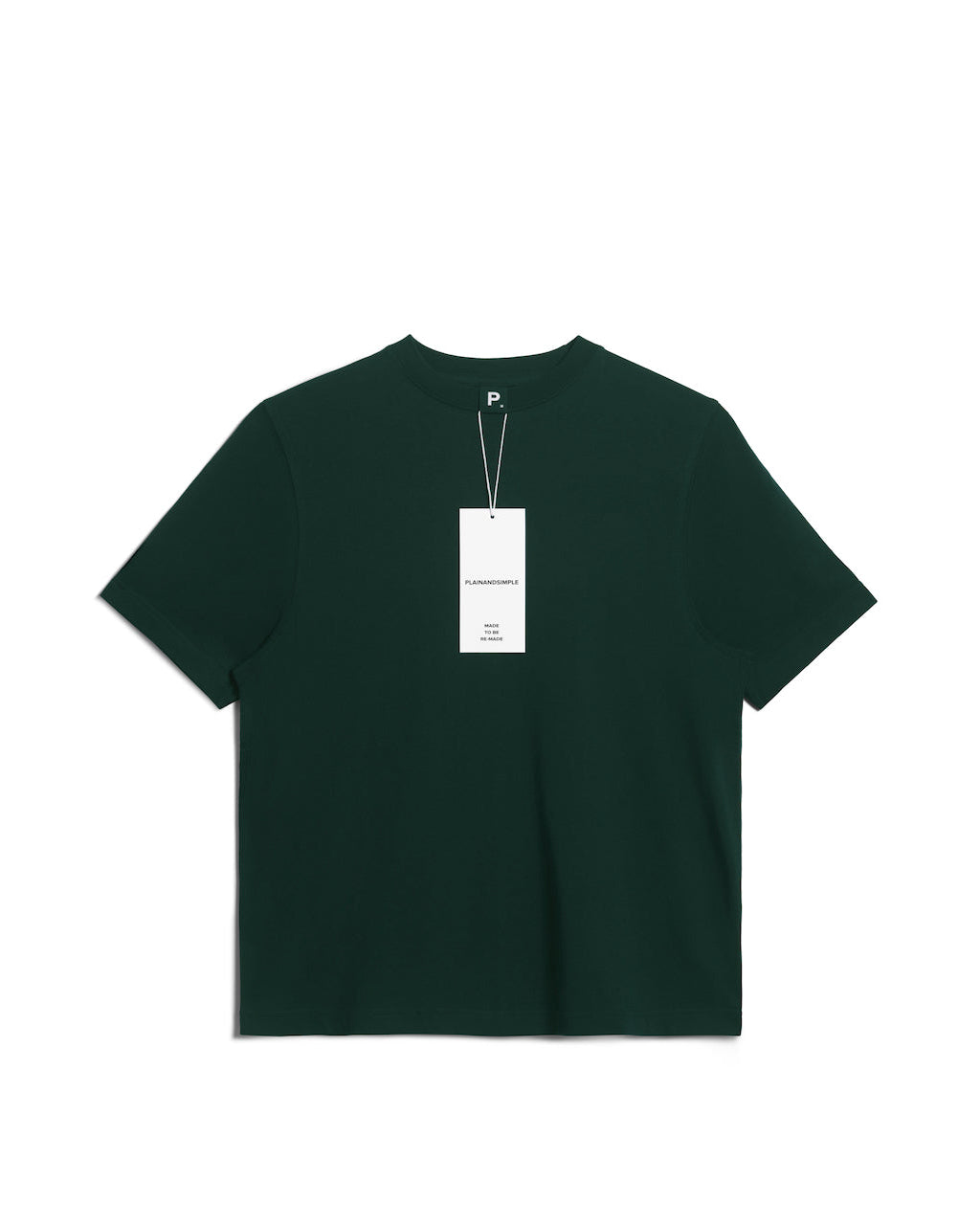 A flatlay of a women's plain green short sleeve crew neck organic cotton t shirt.