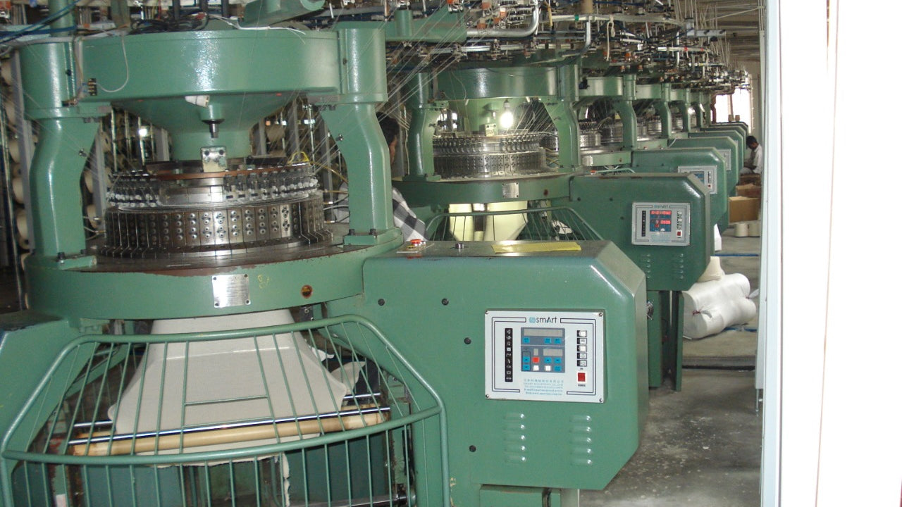 A photo of a large machine in an ethical factory in India.