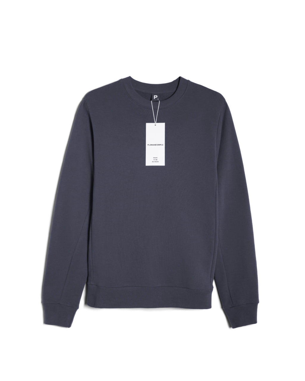 A flatlay of a men's plain dark grey organic cotton sweatshirt.