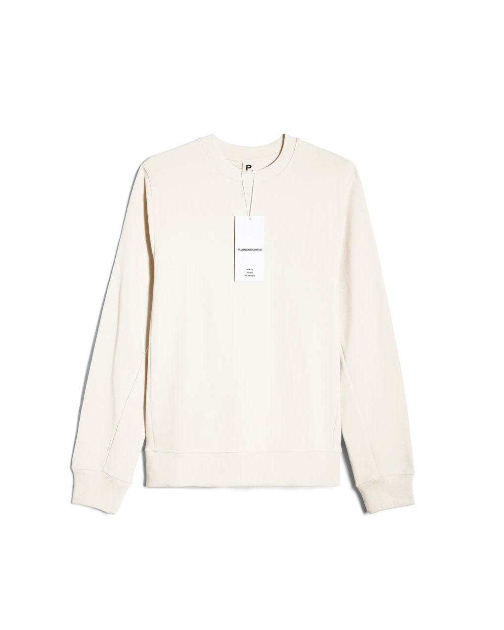 A flatlay of a men's plain ecru organic cotton sweatshirt.