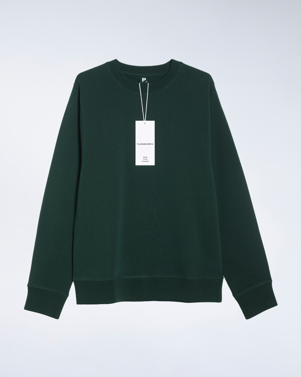 A flatlay of a green, organic cotton sweatshirt.