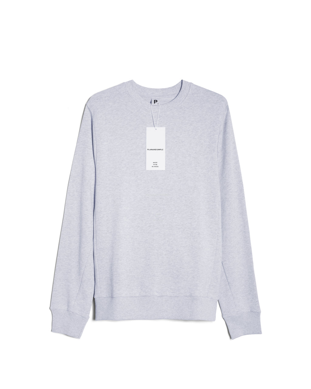 A flatlay of a men's plain grey organic cotton sweatshirt.