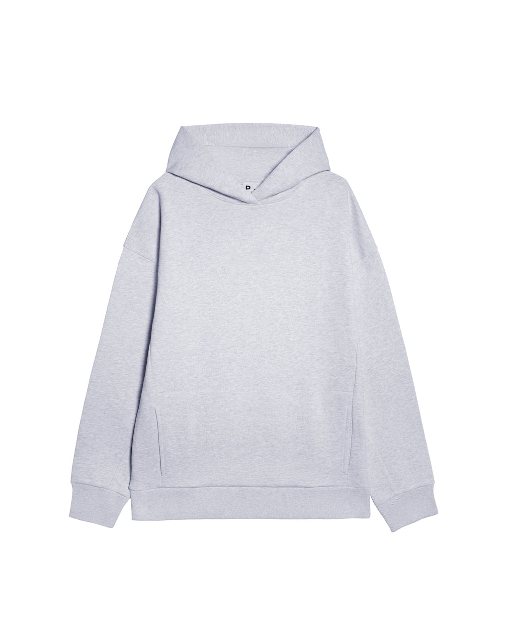 A flatlay of a men's grey oversized heavyweight organic cotton hoodie.