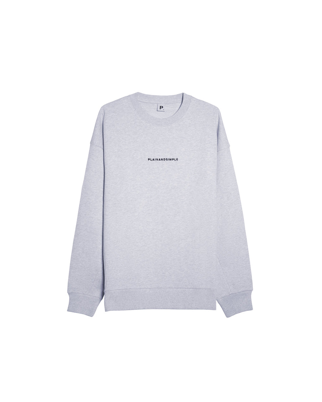 A flatlay of a men's branded grey oversized heavyweight organic cotton sweatshirt.