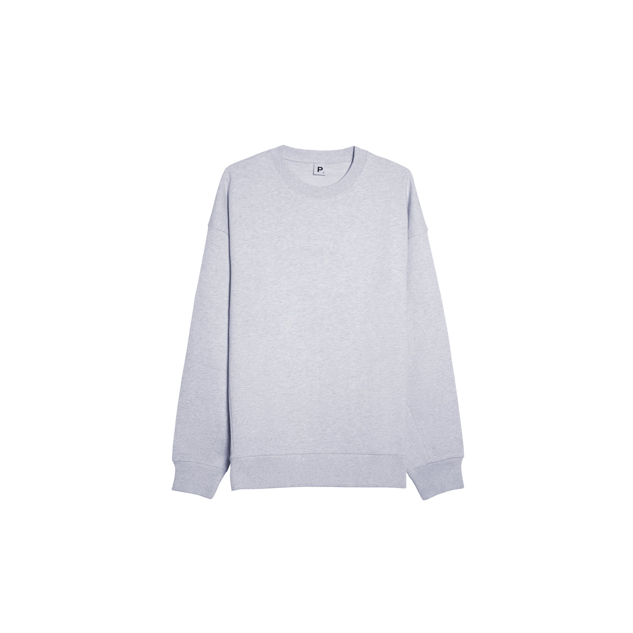 A flatlay of a men's grey oversized heavyweight organic cotton sweatshirt.