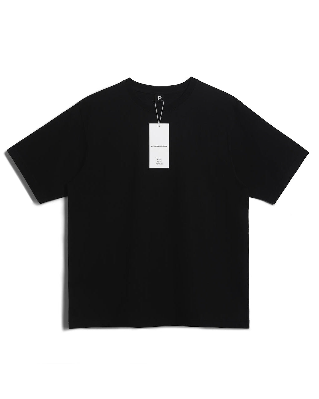 A flatlay of a men's plain black oversized heavyweight organic cotton t shirt.