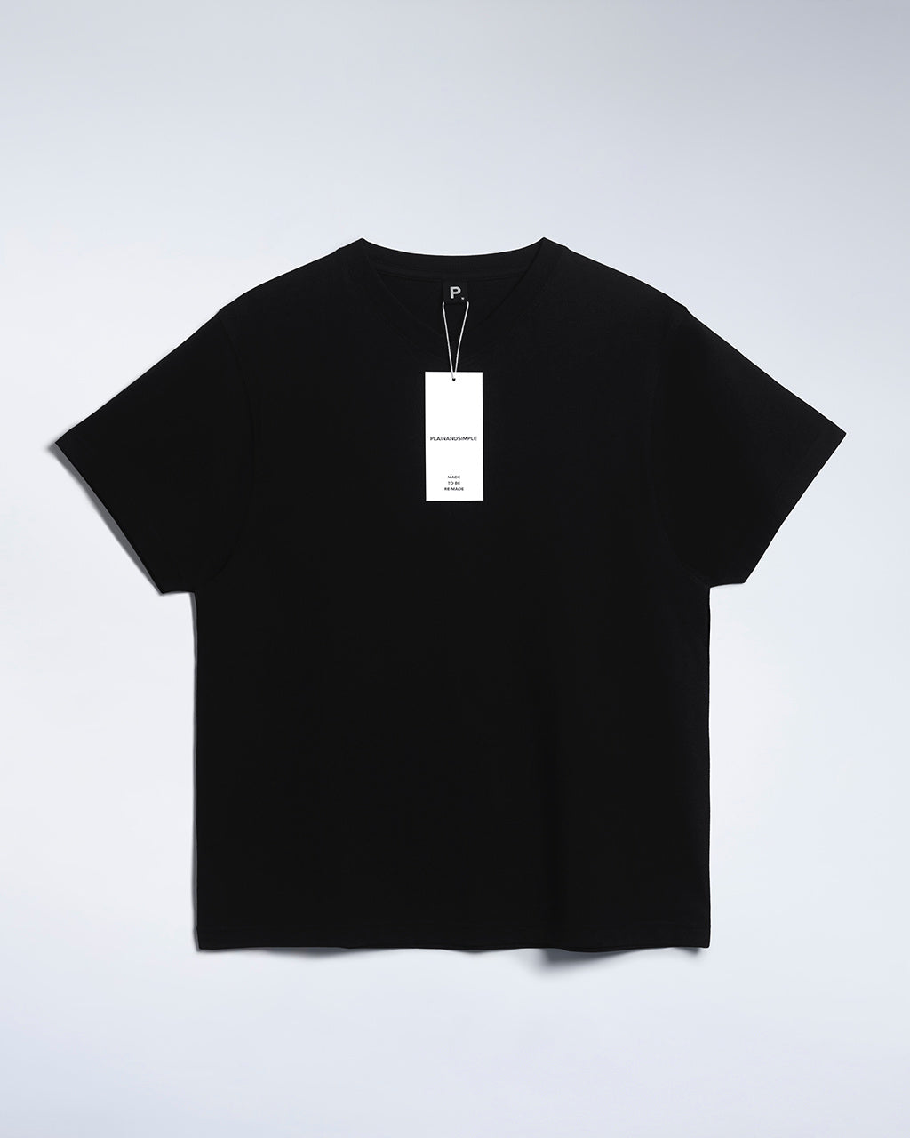 A flatlay of a men's black, premium weight, organic cotton, v neck t shirt.