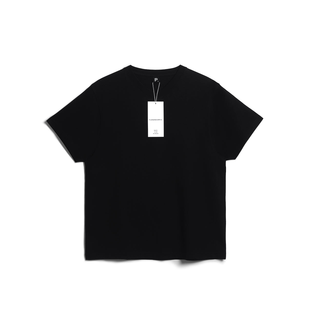A flatlay of a men's plain black short sleeve v neck organic cotton t shirt.