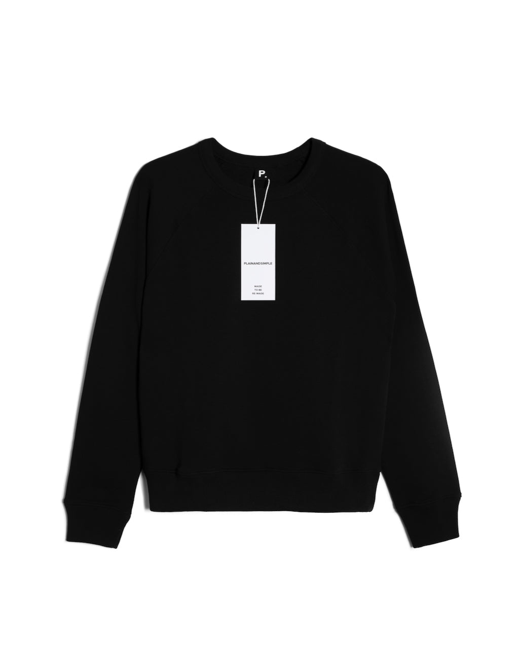 A flatlay of a women's plain black organic cotton sweatshirt.