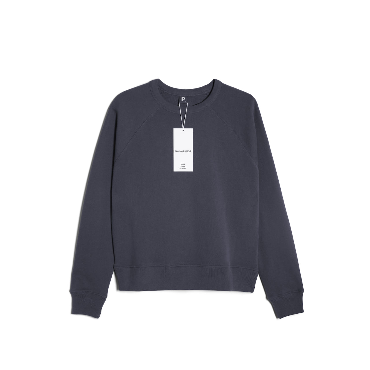 A flatlay of a women's plain dark grey organic cotton sweatshirt.