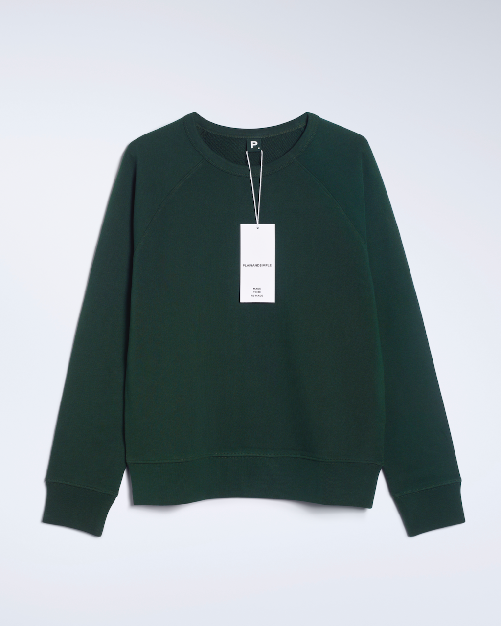 A flatlay of a green, organic cotton sweatshirt.
