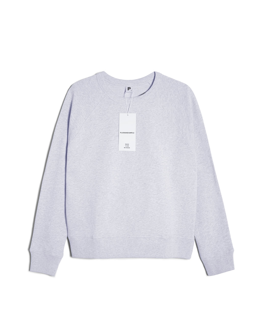 A flatlay of a women's plain grey organic cotton sweatshirt.