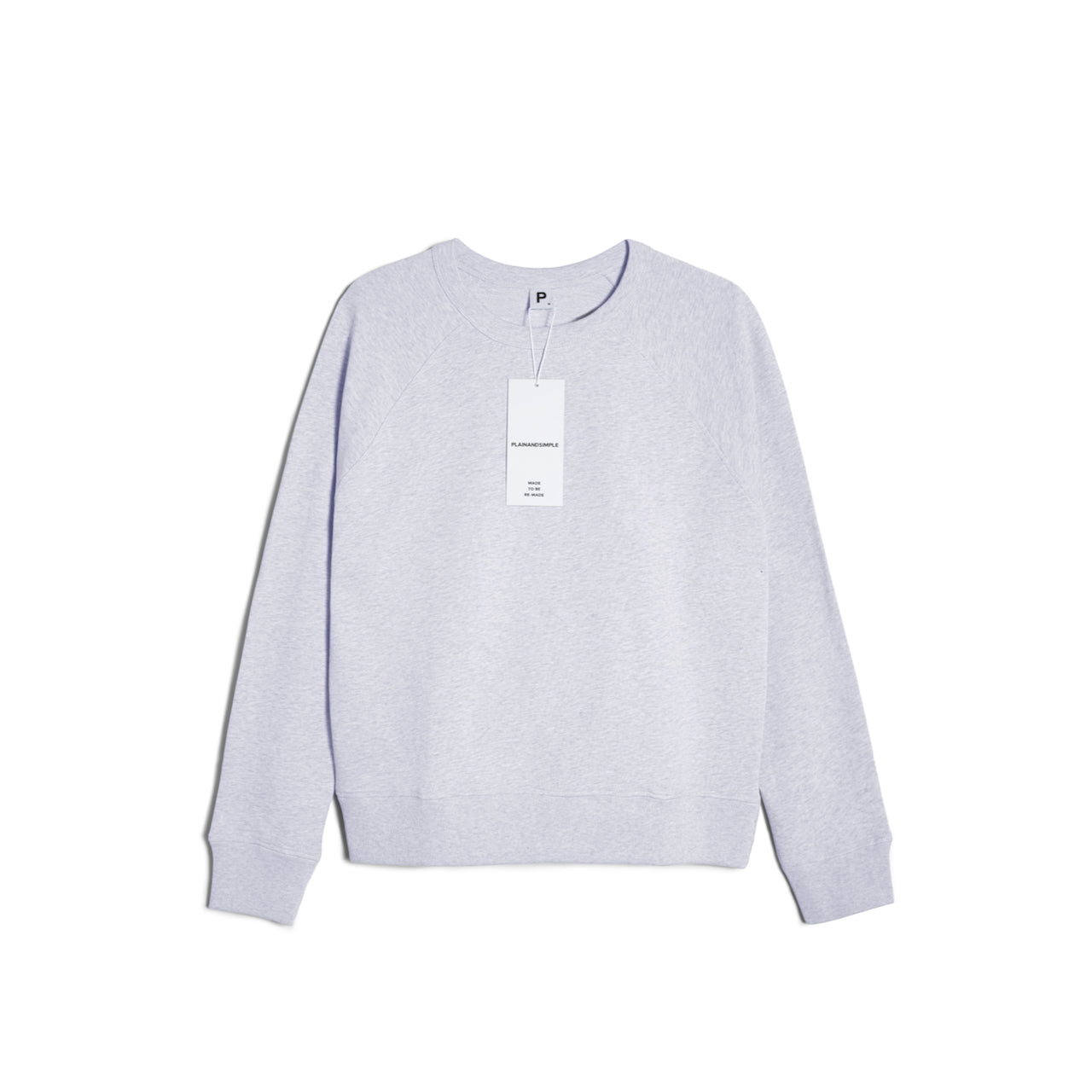 A flatlay of a women's plain grey organic cotton sweatshirt.