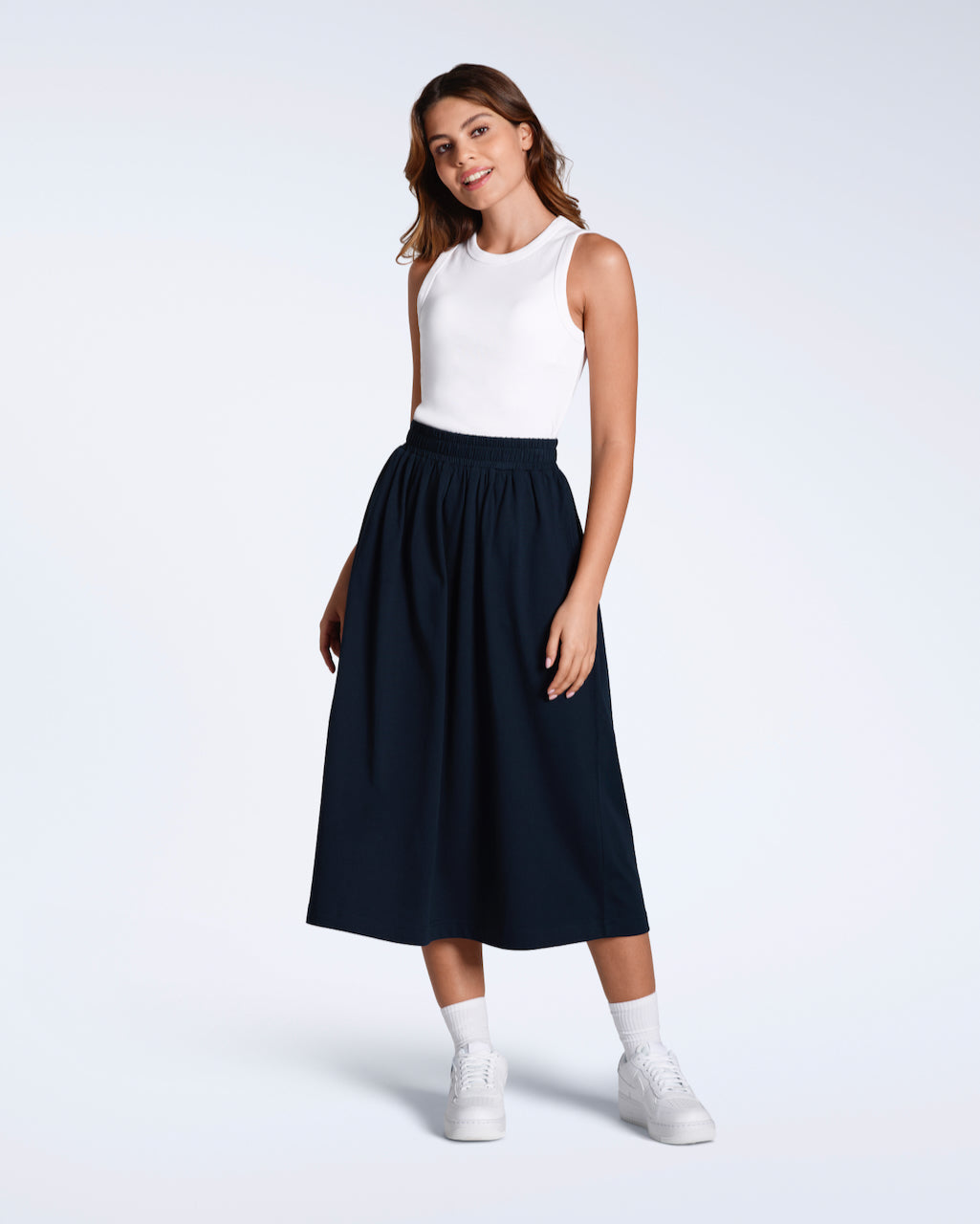 Gathered Organic Midi Skirt