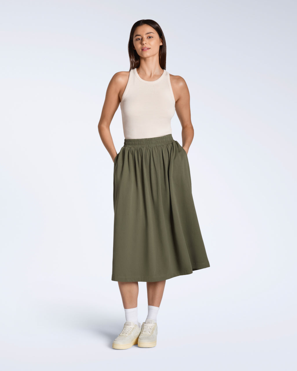 Gathered Organic Midi Skirt