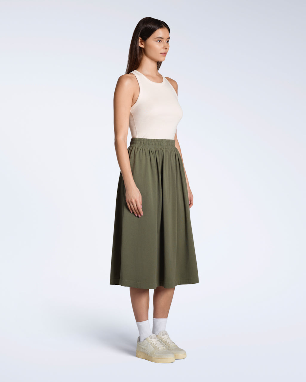Gathered Organic Midi Skirt