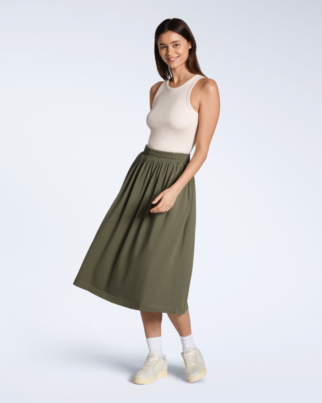 Gathered Organic Midi Skirt