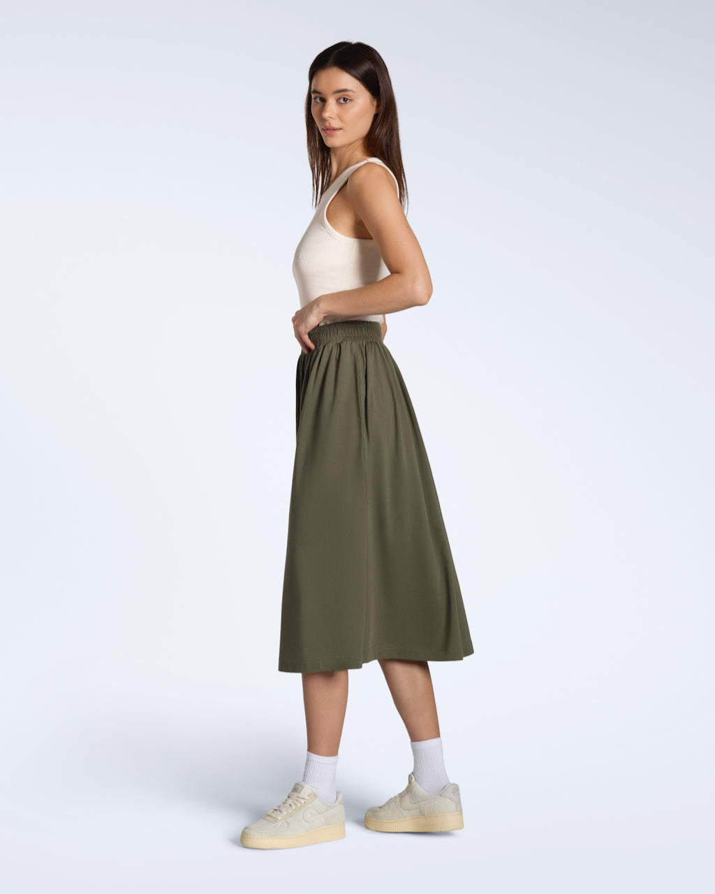 Gathered Organic Midi Skirt