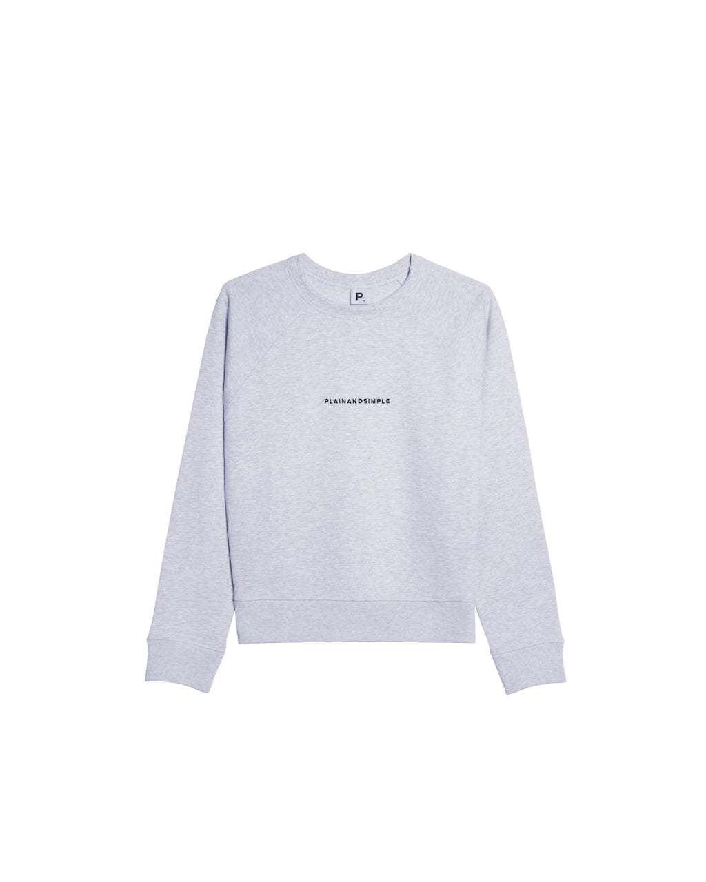 A flatlay of a women's branded grey heavyweight organic cotton sweatshirt.