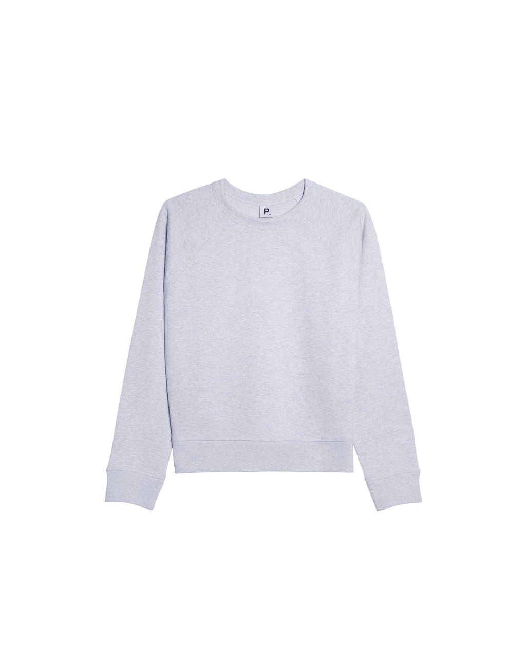 A flatlay of a women's grey heavyweight organic cotton sweatshirt.