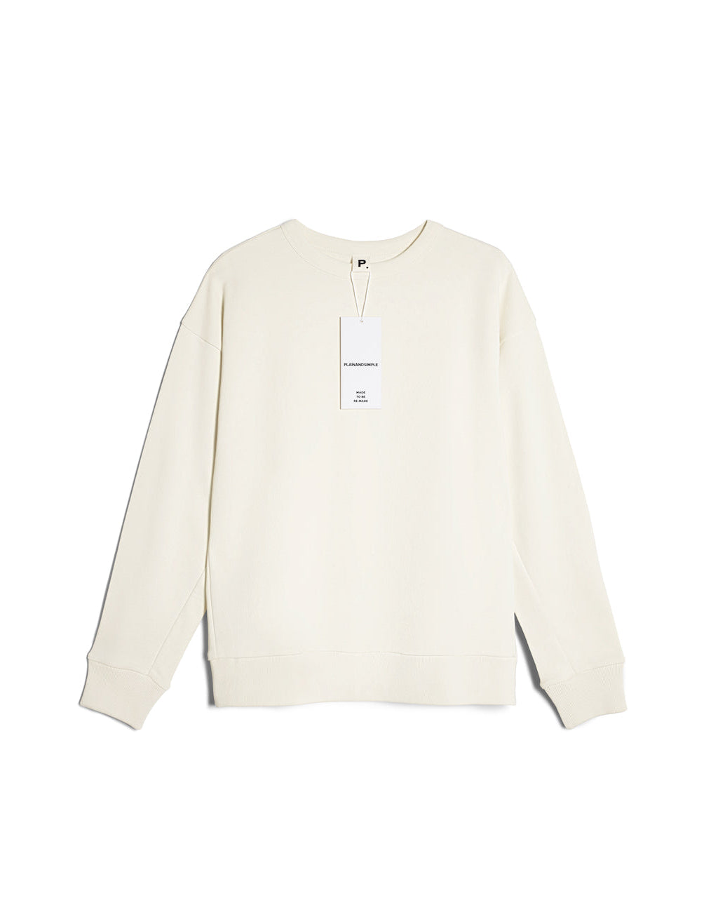 A flatlay of a women's plain ecru oversized organic cotton sweatshirt.