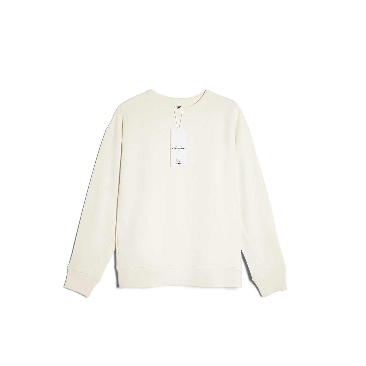 A flatlay of a women's plain ecru oversized organic cotton sweatshirt.