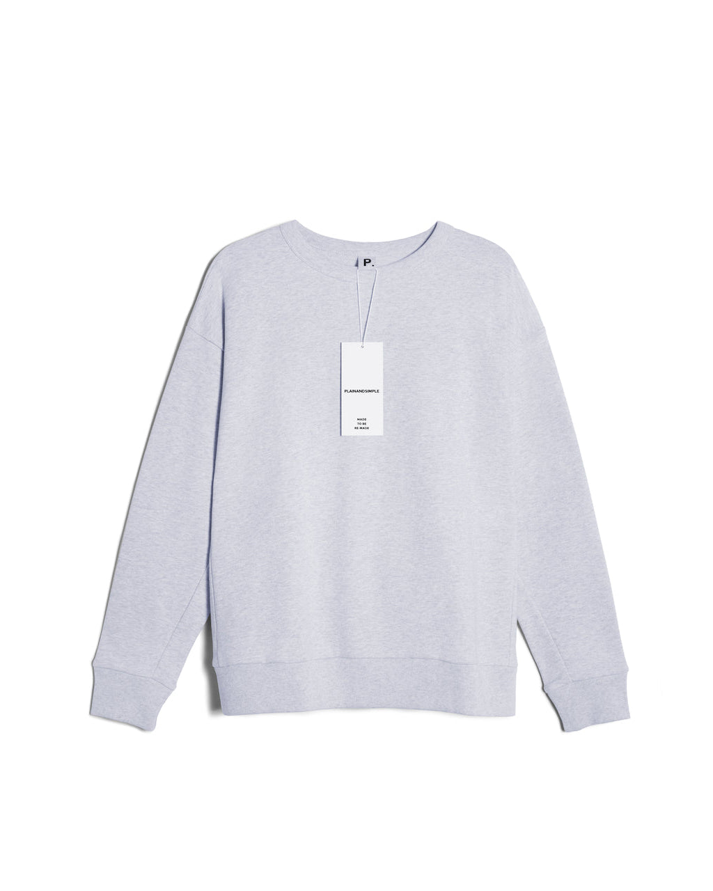 A flatlay of a women's plain grey oversized organic cotton sweatshirt.