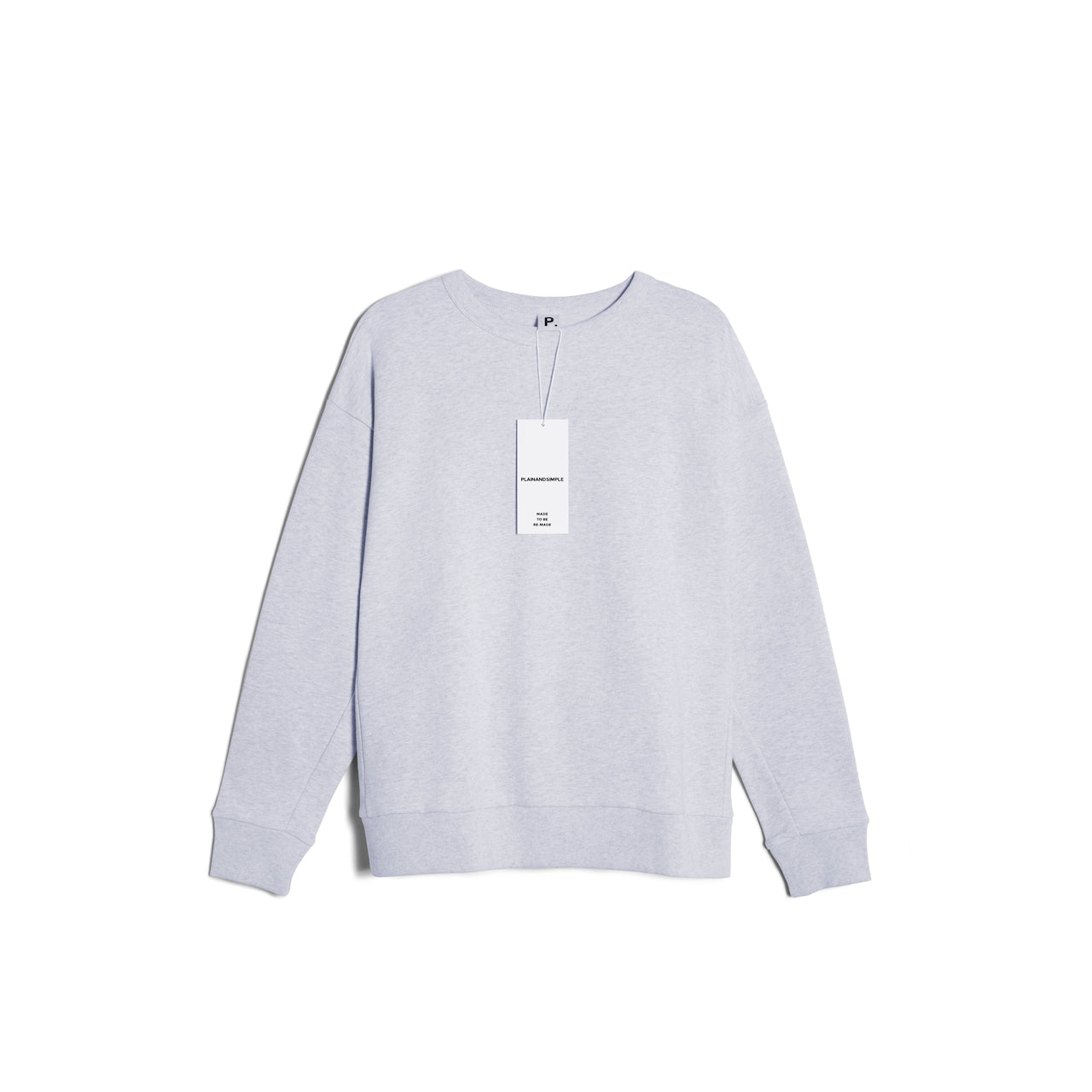 A flatlay of a women's plain grey oversized organic cotton sweatshirt.