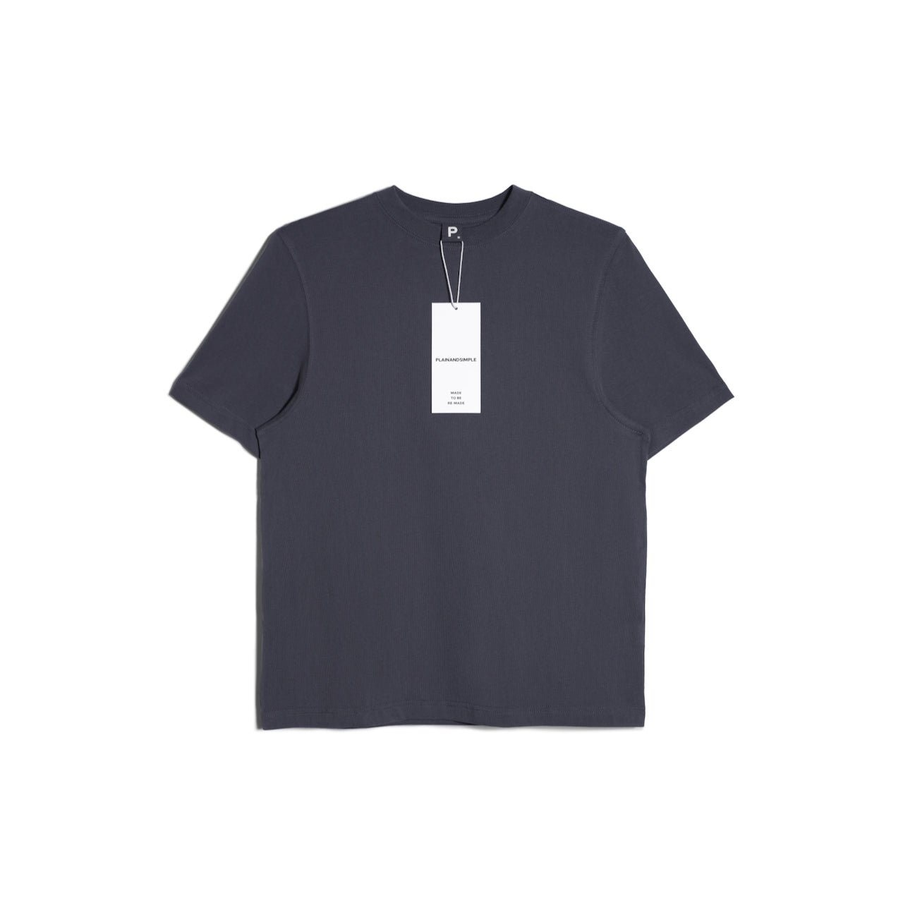 A flatlay of a women's plain dark grey short sleeve crew neck organic cotton t shirt.