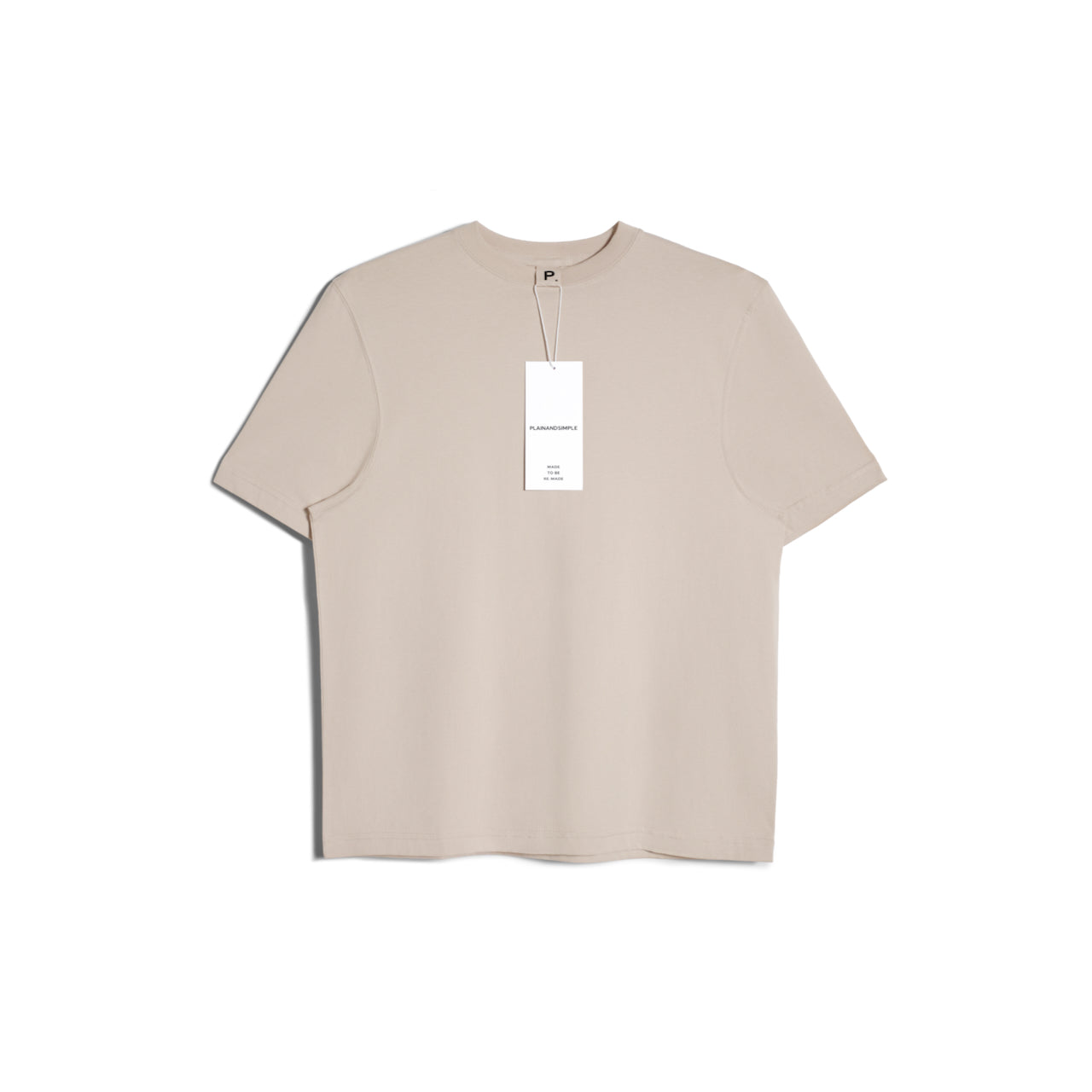 A flatlay of a women's stone short sleeve crew neck organic cotton t shirt.