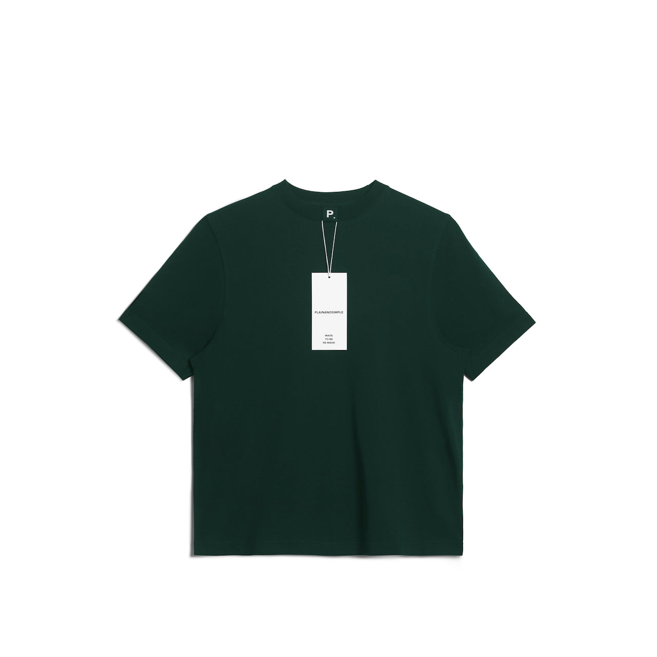 A flatlay of a women's plain green short sleeve crew neck organic cotton t shirt.