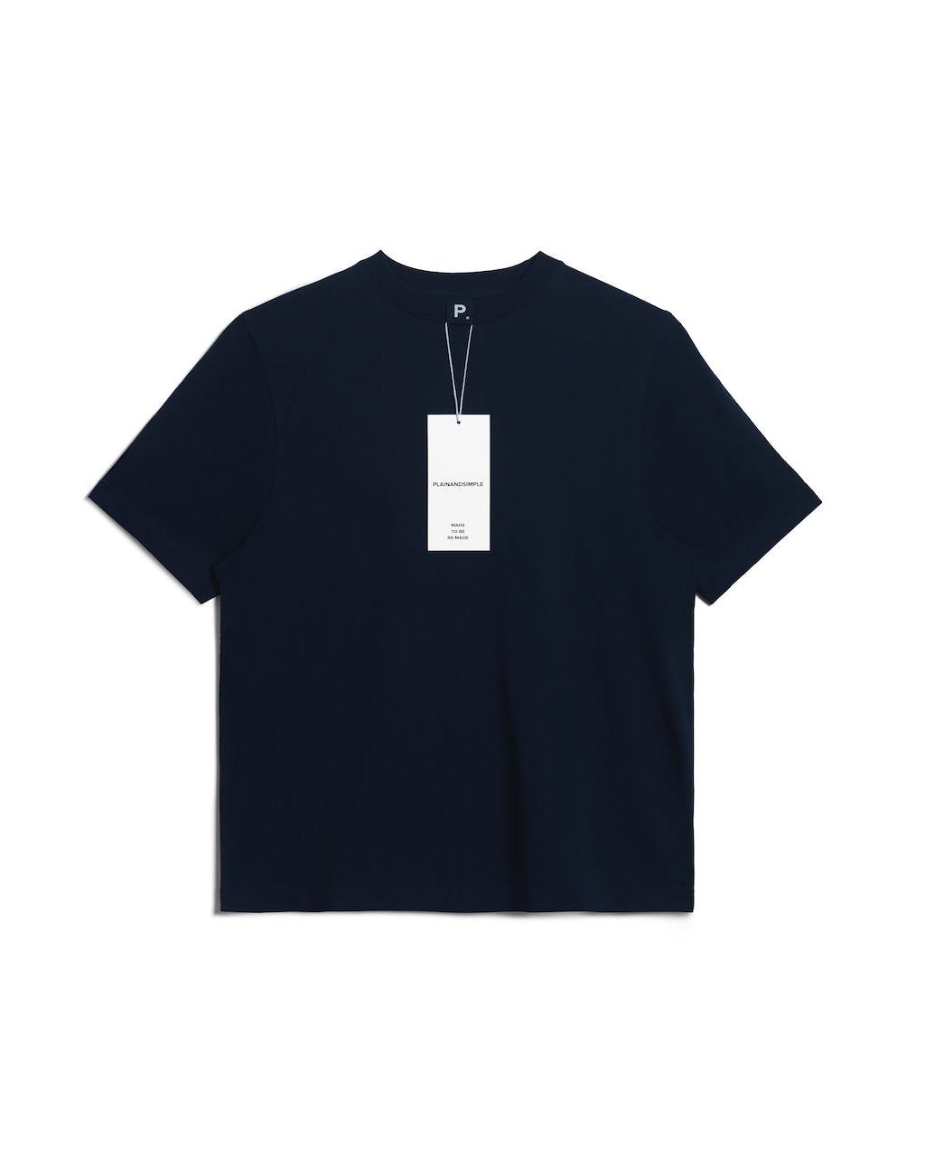A flatlay of a women's plain navy short sleeve crew neck organic cotton t shirt.