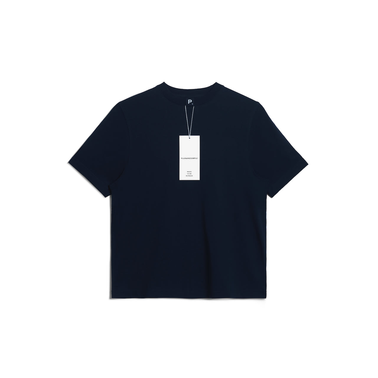 A flatlay of a women's plain navy short sleeve crew neck organic cotton t shirt.