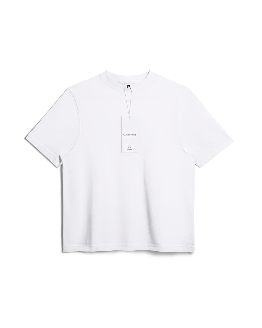 A flatlay of a women's plain white short sleeve crew neck organic cotton t shirt.