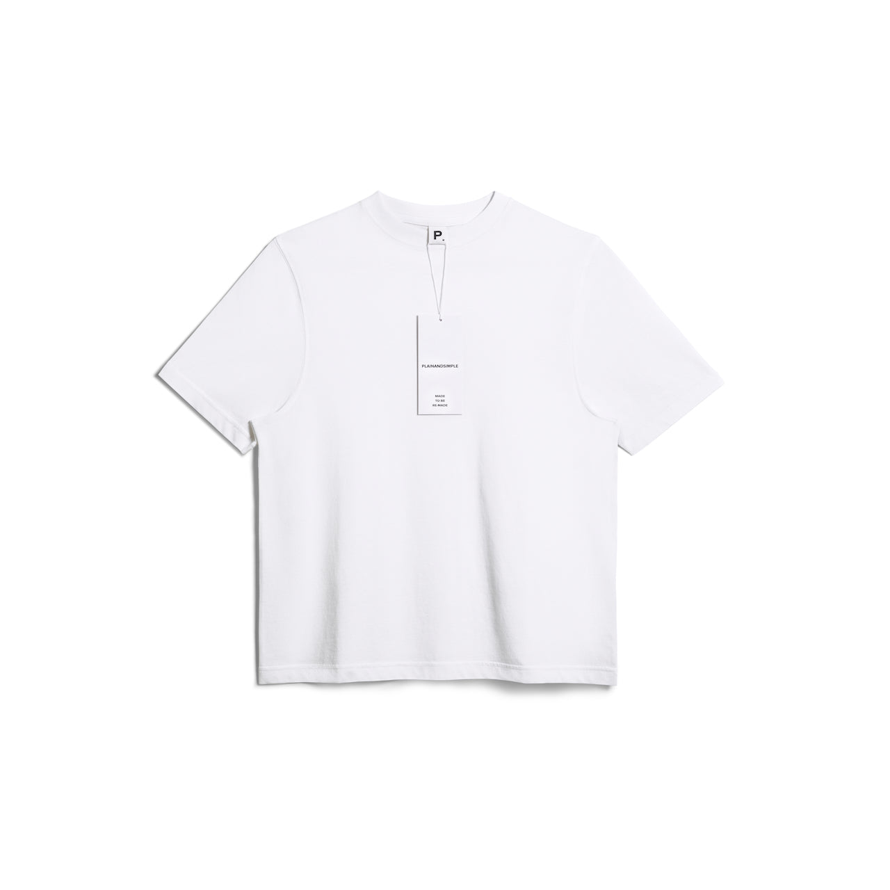 A flatlay of a women's plain white short sleeve crew neck organic cotton t shirt.