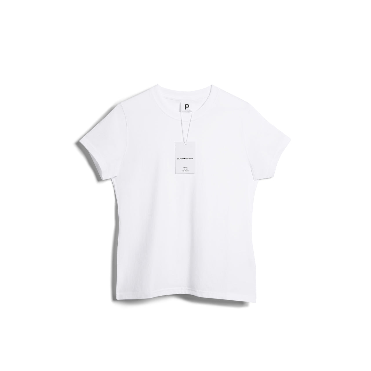 A flatlay of a women's plain white short sleeve crew neck organic cotton t shirt.